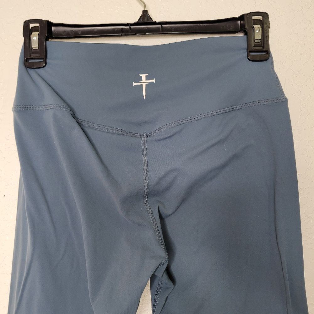 Women's High-Waist Blue Performance Leggings - Picture 4 of 7